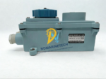 Senko Guichi Electric marine watertight type socket outlet with interlock type RL-2 showing technical specifications label on a durable blue housing.