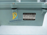 Close-up of Senko Marine socket RL-2 nameplate displaying 2P+E ground configuration, IP56 rating, and 16A 20A 200V to 250V AC electrical ratings.