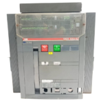 Front faceplate panel of ABB SACE Emax E3 3200A air circuit breaker with PR121P trip unit control levers