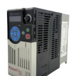 Isometric three-quarter view of the Allen-Bradley 25B-D6P0N104 PowerFlex 525 variable frequency drive, showing the HIM keypad, navigation wheel, status LEDs, and PowerFlex 525 branding.