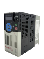Isometric three-quarter view of the Allen-Bradley 25B-D6P0N104 PowerFlex 525 variable frequency drive, showing the HIM keypad, navigation wheel, status LEDs, and PowerFlex 525 branding.