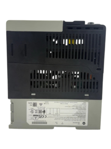 Allen-Bradley 25B-D6P0N104 PowerFlex 525 Drive - Bottom View with Product Label Detailed bottom view of the Allen-Bradley 25B-D6P0N104 PowerFlex 525 AC drive, showing the main product identification label with input/output ratings, serial number, and certifications.