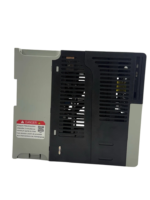 Angled front-left view of the Allen-Bradley 25B-D6P0N104 PowerFlex 525 drive, showing the grey chassis, black heatsink fins, and the red danger warning label.
