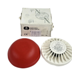 Autronica BHH-500/EX intrinsically safe interactive smoke detector head next to its red protective dust cover and original packaging box showing the loop wiring diagram.