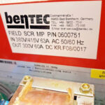 Manufacturer rating and specification label on Bentec Minisemi 380 mud pump field SCR module P/N 0600751.
