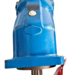 Bosch Rexroth AA2FM180 axial piston hydraulic motor showing the splined drive shaft and blue housing.