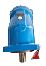 Bosch Rexroth AA2FM180 axial piston hydraulic motor showing the splined drive shaft and blue housing.