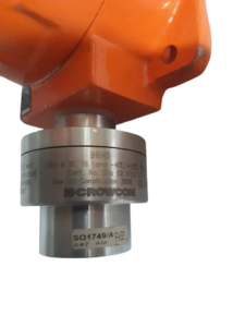 Crowcon 96HD Flammable Gas Detector Sensor Head S01749/A Close-up of Crowcon 96HD Ex d IIC T6 flammable gas detector stainless steel sensor head housing showing part number S01749/A calibration sticker.