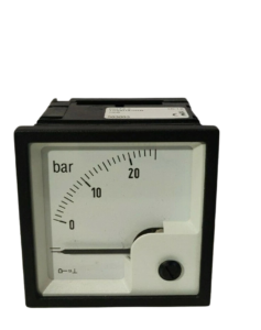 DEIF DQ72-X 0-25 BAR Pressure Indicator - Front Dial Face View Front view of DEIF DQ72-X quadratic moving-coil panel meter featuring a custom white dial face calibrated from 0 to 25 BAR with clear analog pointer needle.