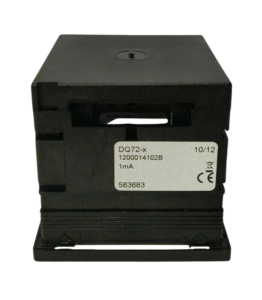 DEIF DQ72-X 0-25 BAR Marine Indicator - Rear Label and Part Number Details DEIF DQ72-X technical specification label showing part number 1200014102B, 1mA rating, and CE certification mark on the rear black polycarbonate casing.