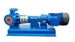 Full side profile view of Desmi Rotan HD51EM-1U2B2 internal gear pump coupled to Nord SK20-100L/4 electric motor on baseplate with DN50 flanged ports visible.