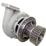 Heavy-duty EMD 40125013 centrifugal coolant pump assembly with cast iron housing and drive gear mechanism.