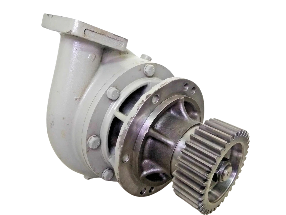 EMD 40125013 Centrifugal Water Pump Heavy-duty EMD 40125013 centrifugal coolant pump assembly with cast iron housing and drive gear mechanism.