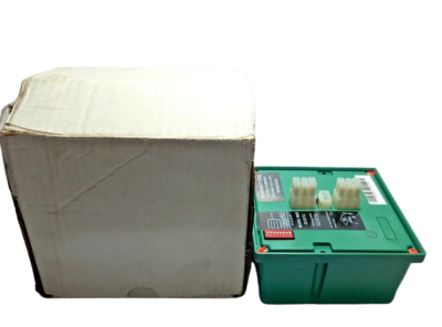 Eclipse 5603-32 Rear View showing Wiring Base Connectors and TFI Timing DIP Switches. Rear connection base of an Eclipse 5603-32 control module, showing multi-pin edge connectors, a red DIP switch block for TFI timing selection, and an attached technical specifications label next to its shipping box.