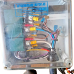 Internal wiring assembly, marine relays, and terminal connections inside the authentic Frydenbø SABB 014056 engine cable harness junction box.