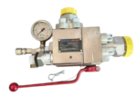 Marioff HI-FOG SBA40-A3P-S38/30-10M water mist fire protection section ball valve featuring the front manufacturer nameplate, WIKA pressure gauge, and red manual override handle.