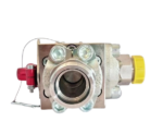 End-on port view of the Marioff HI-FOG high-pressure section valve showcasing the internal ball bore structure and the heavy-duty flange bolt configuration.