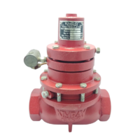 Complete assembly of Kimray 212 SGT BP back pressure gas regulator with visible OEM specification nameplate