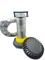 KSB AMA-Drainer A 522 ND/11 submersible motor pump shown alongside its detached circular suction strainer base.