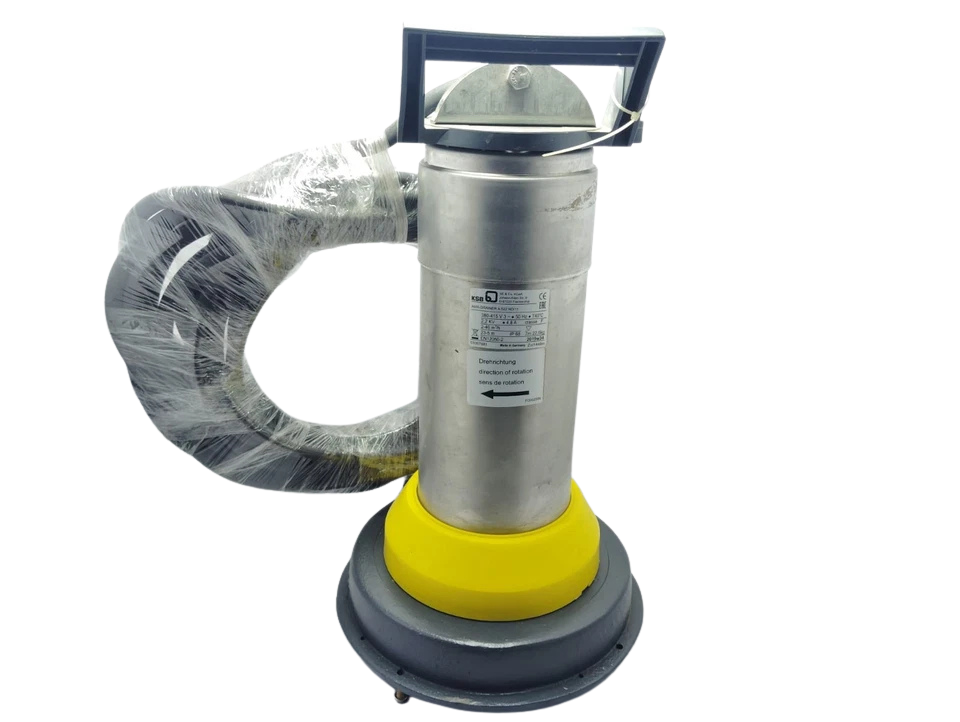 KSB AMA-Drainer A 522 ND11(1) KSB AMA-Drainer A 522 ND/11 industrial submersible motor pump with wrapped heavy-duty power cable on a black background.