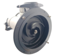 Close-up view of the open multi-vane impeller and pump inlet casing of a KSB AMA-Drainer A 522 ND/11 pump.