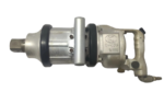 Full profile view of Kuken KW-45F 1-1/2 inch drive industrial straight air impact wrench featuring aluminum housing, side support handle, rubber protective bumpers, and dynamic air inlet.