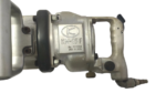 Close-up of Kuken KW-45F heavy duty straight impact air tool casting showing engraved manufacturer nameplate, serial number R20004, Made in Japan mark, and rear throttle handle.