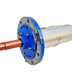 Drive shaft end with blue mounting flange of Leistritz L3ME-090/152 IFOGOO-W positive displacement pump cartridge.
