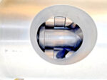 Internal view of interlocking spindles inside the Leistritz L3ME-090/152 screw pump cartridge.