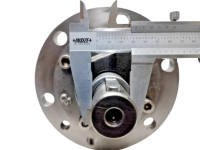 Shaft Caliper Measurement - Leistritz L3MF-60/96 Pump Measuring the power rotor drive shaft diameter of a Leistritz L3MF-60/96 pump using an Insize precision vernier caliper.