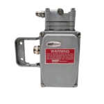 Front view of Masoneilan Dresser 8012-4C electro-pneumatic positioner with red safety warning label and housing