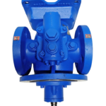 Industrial Netzsch LN48/80-S0-6L double screw marine lube oil pump isolated on a clean black background.