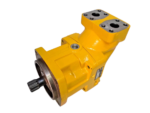 Three-quarter rear view of the yellow Parker F12-080 Hydraulic Motor (Part No. 3780786) on a black background, showing the rear port end cap.