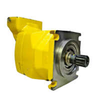 Opposite side view of the bright yellow Parker F12-150-MF-SV-S-000-0000-00 bent-axis hydraulic motor assembly.