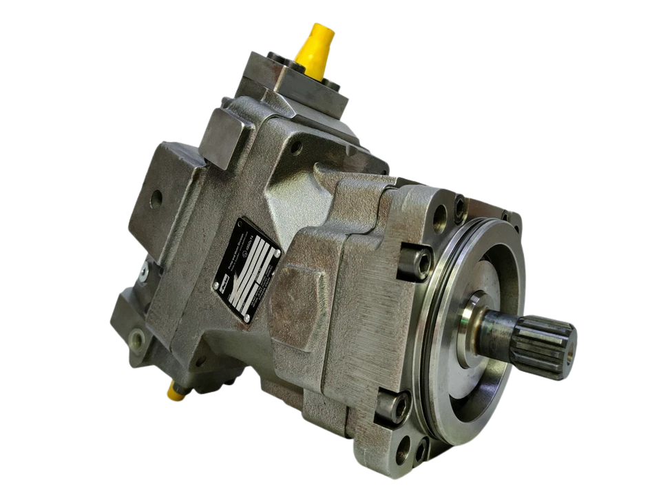 Parker V12-060 hydraulic motor 3789273 Isometric angular view of the Parker V12-060 hydraulic motor emphasizing the transition from the splined shaft mounting interface to the variable bent-axis piston body.