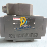 Side profile of the Rexroth R900909219 4WSWEM10 hydraulic servo valve for marine and industrial applications.