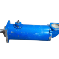 Complete side profile of the blue-cased SEIM PX055 marine hydraulic screw pump highlighting the SAE inlet port and relief valve assembly.