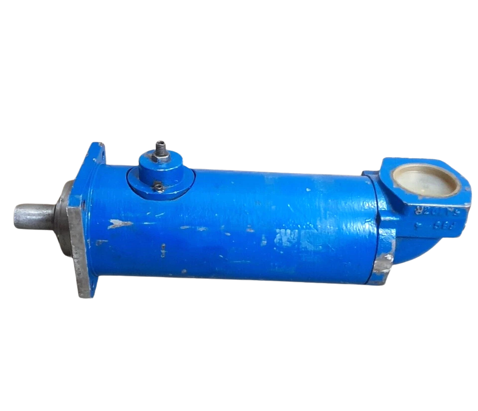 SEIM PX055#4BR0R2HBX18X0200 Complete side profile of the blue-cased SEIM PX055 marine hydraulic screw pump highlighting the SAE inlet port and relief valve assembly.