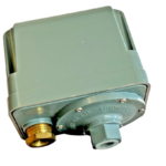 Perspective view of Sanwa Denki SPS-5A pressure switch showing the brass inlet port and automatic control base casing.