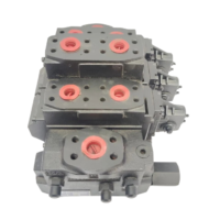 Top-down view of a modular Sauer Danfoss PVG-120 proportional directional control valve stack highlighting the mounting matrix.