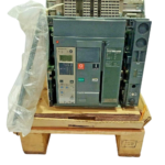 Schneider Electric factory packaging label for MPN 338857 showing Drawout NS-NT06-16 Door Frame accessory inside a clear protective plastic wrap.