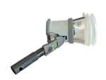 Profile view of Testifire 1000-057 multi-sensor smoke and heat detector tester head connected to a Solo battery baton pole adapter.