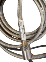 UNISON Industries 9059355-204 explosion proof ignition lead label showing GE P/N and FM certification stamp on stainless steel braided cable.