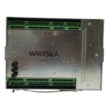 Top view of Wartsila ESM-10 Engine Safety Module panel displaying terminal block allocations, LED indicator statuses, and power supply fuses.