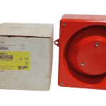 YODALARM 21533013 Y08 24VDC red industrial marine alarm sounder shown with its original factory packaging box.