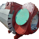 Full side angle profile of genuine ABB VTR 454 P 32 marine turbocharger unit with insulated casing and blanking covers