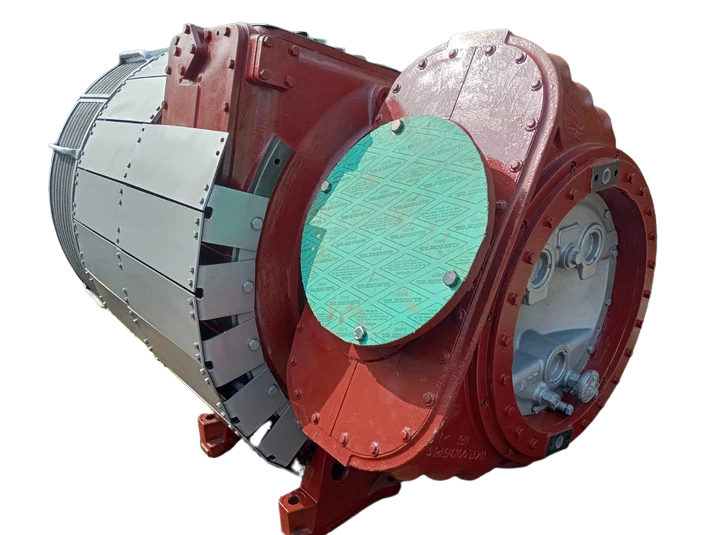 ABB VTR 454 P 32 Turbocharger Full side angle profile of genuine ABB VTR 454 P 32 marine turbocharger unit with insulated casing and blanking covers
