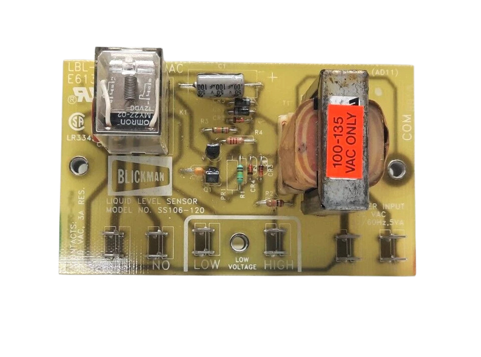 Blickman SS106-120 liquid level sensor Blickman SS106-120 liquid level sensor complete electronic controller board with transformer and power input ratings.