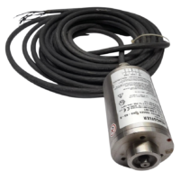 Front-end view of Hengstler RX71TI 1000EK stainless steel encoder shaft and coiled cable