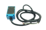 Rear view of blue Yamatake Honeywell FL2R-12J6H proximity sensor showing mounting base and wiring